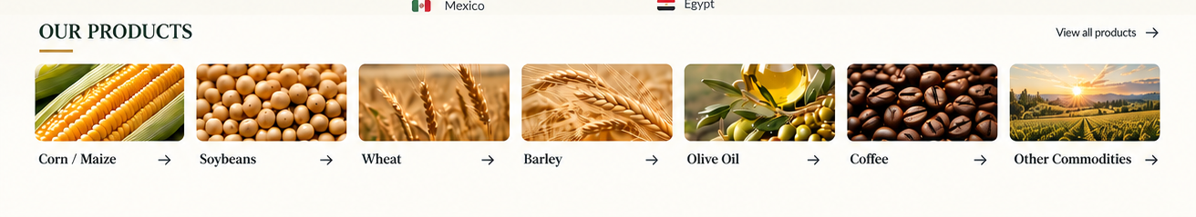 TerraNexa products — Corn, Soybeans, Wheat, Barley, Olive Oil, Coffee and Other Commodities